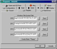 Da questa finestra potrete scegliere i dischi ADF da usare con il WinUAE
