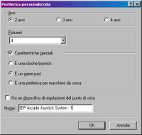 Da questa finestra, ho configurato il nome ed il tipo di joypad, che era in mio possesso
